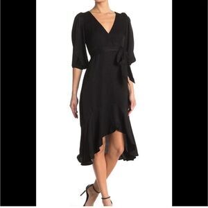 Good American Black Cheetah Print Wrap Midi Dress- Size 1 (2/4)